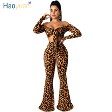 Load image into Gallery viewer, HAOYUAN Leopard Snake Print 2 Piece Set Women Fall Festival Long Sleeve Crop Top+Pant Two Piece Matching Sets Sexy Club Outfits