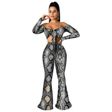 Load image into Gallery viewer, HAOYUAN Leopard Snake Print 2 Piece Set Women Fall Festival Long Sleeve Crop Top+Pant Two Piece Matching Sets Sexy Club Outfits