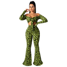 Load image into Gallery viewer, HAOYUAN Leopard Snake Print 2 Piece Set Women Fall Festival Long Sleeve Crop Top+Pant Two Piece Matching Sets Sexy Club Outfits