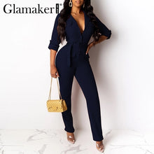 Load image into Gallery viewer, Glamaker Sexy bandage buttons knitted jumpsuit Elegant bodycon office wear jumpsuits &amp; rompers Slim party jumpsuit women blazer